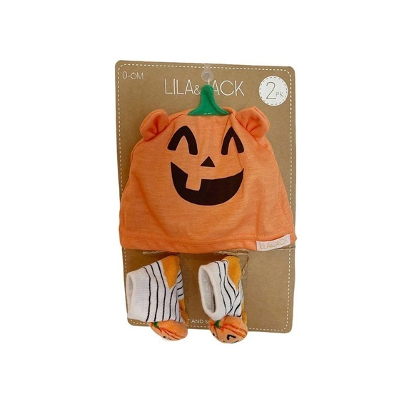 New Lila And Jack Halloween Pumpkin Socks And Hat Baby Costume & Head Band Set - Picture 1 of 9